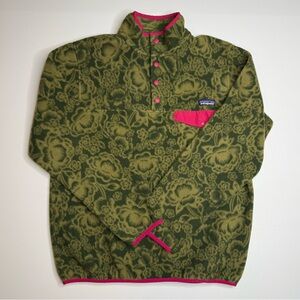 Patagonia Womens Large Lightweight Synchilla Snap-T Pullover Green Floral 25455